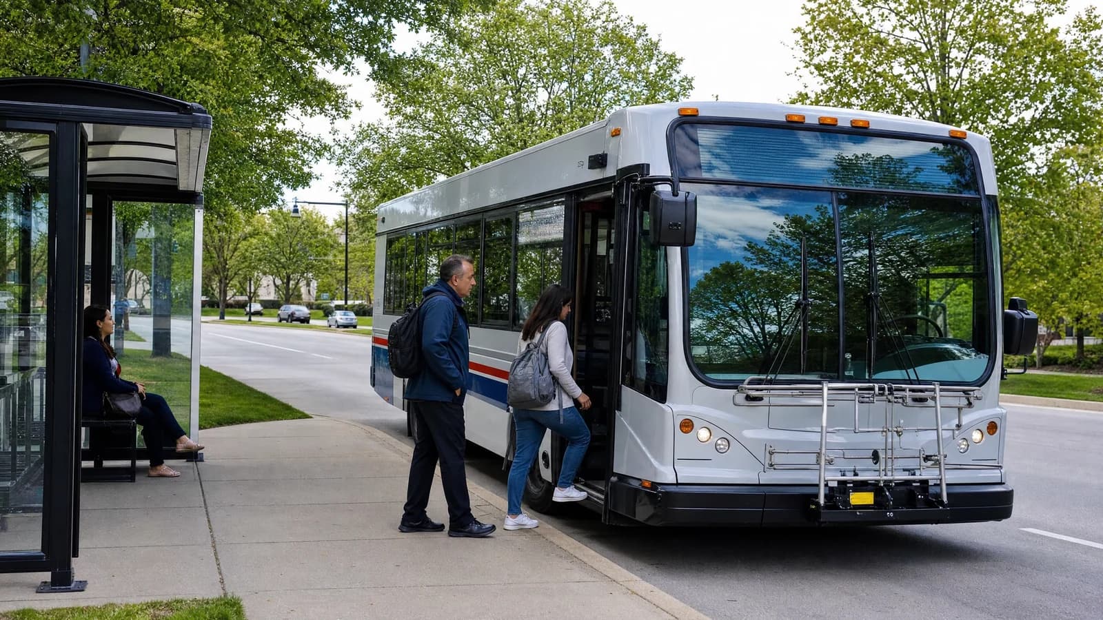 Editorial view of COTA bus on a Hilliard route and Upper Arlington and Ohio State transit stops in Hilliard, Ohio.