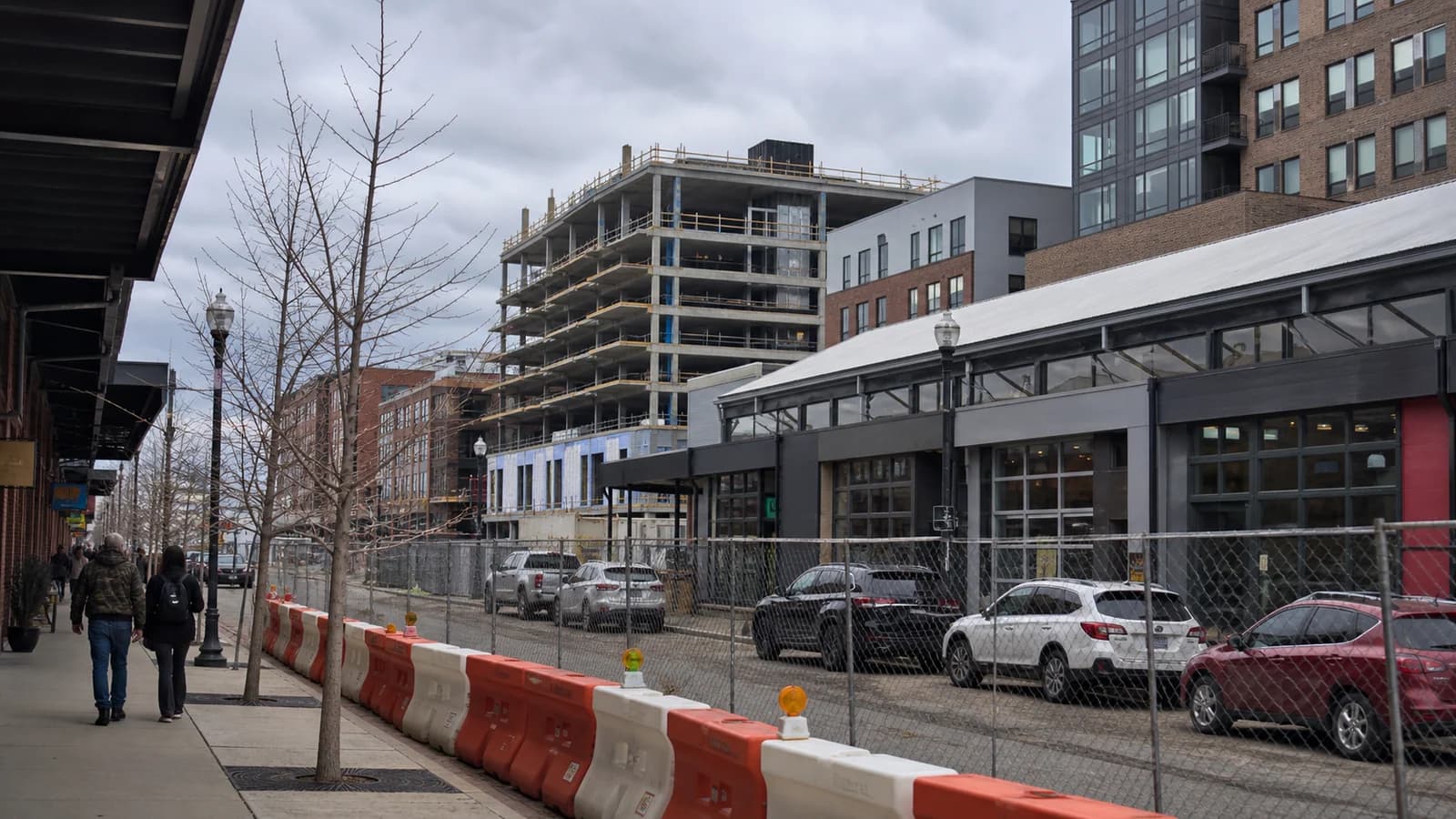 Editorial view of North Market historic hall and Merchant Building under construction in Downtown Columbus, Ohio.