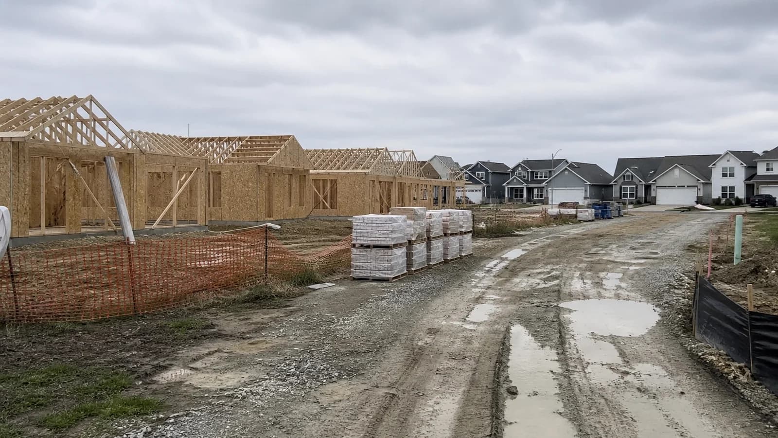 Illustrated Lock Pointe rental buildings beside a separate planned turn-lane work area.