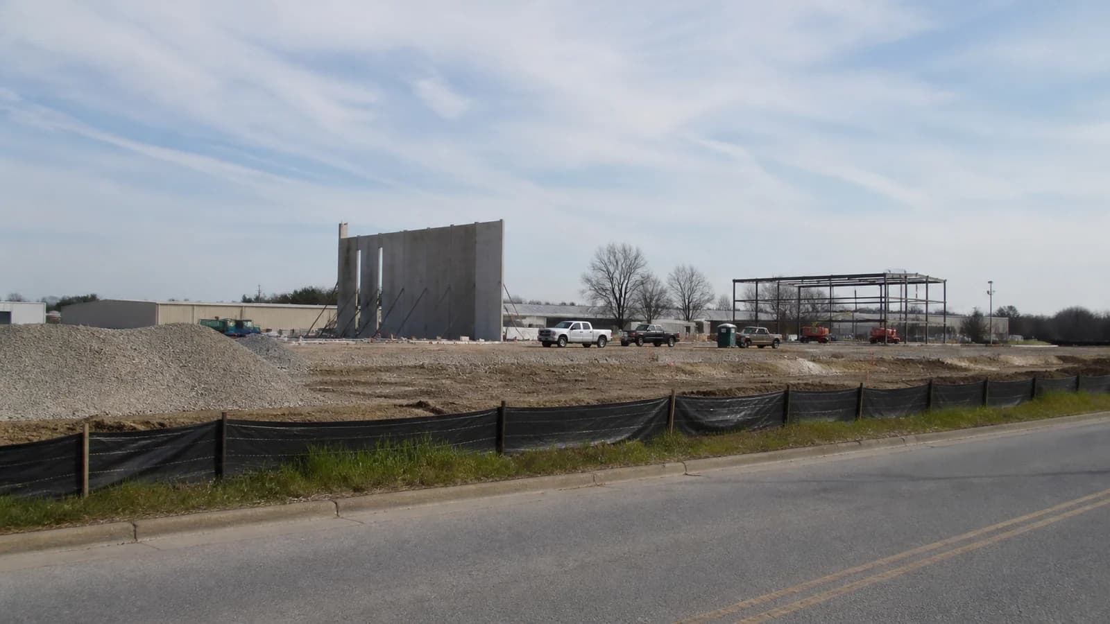 Editorial view of Dixon Commerce Center construction site and single distinct industrial building near Obetz in Obetz, Ohio.