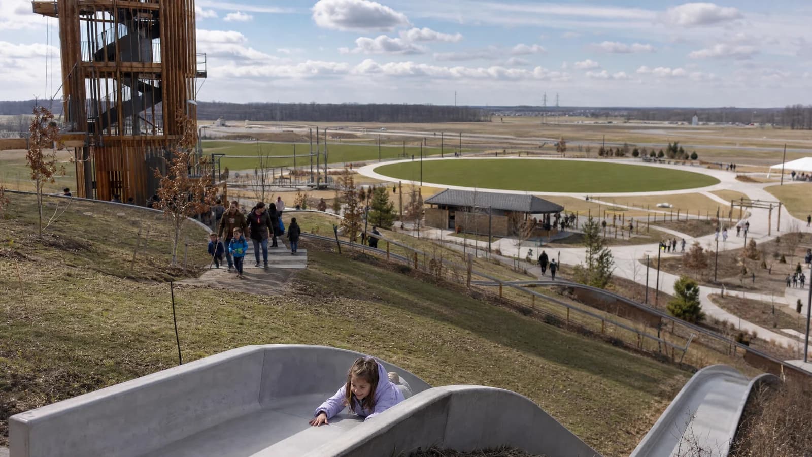 Editorial view of Bank Run event center in Lockbourne and quarry pond and paved trail in Lockbourne, Ohio.