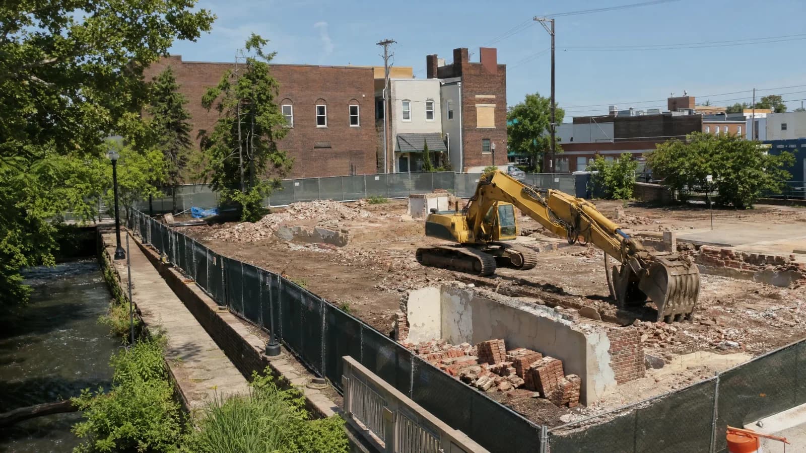 Cleared Mill Street development sites in Gahanna’s Creekside district.