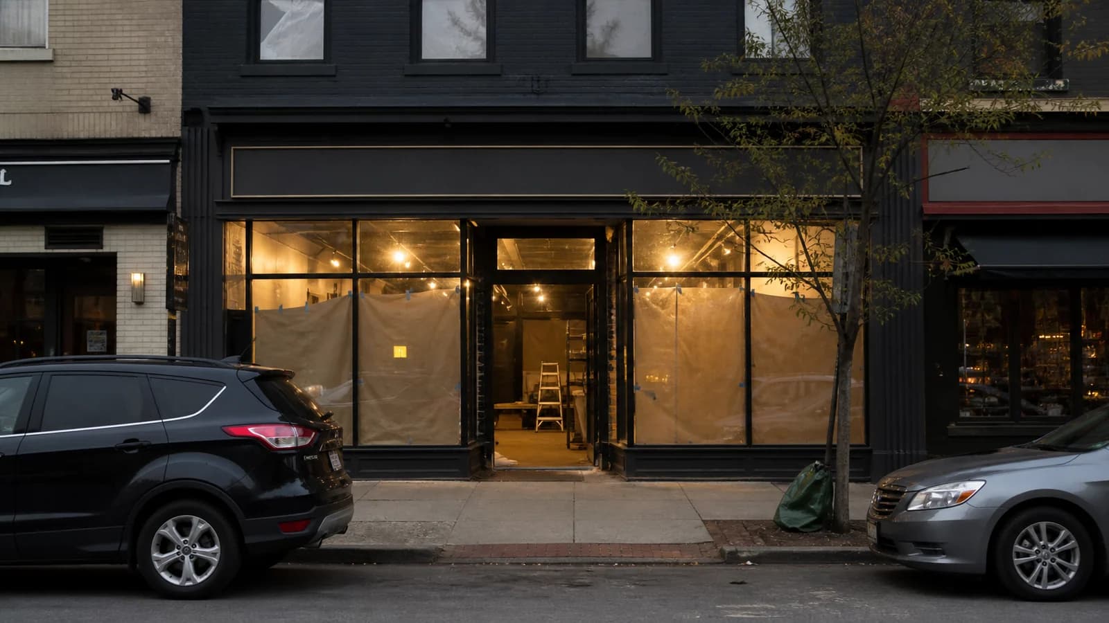Editorial view of 906 North High Street storefront and single country-themed hospitality interior in Short North, Ohio.