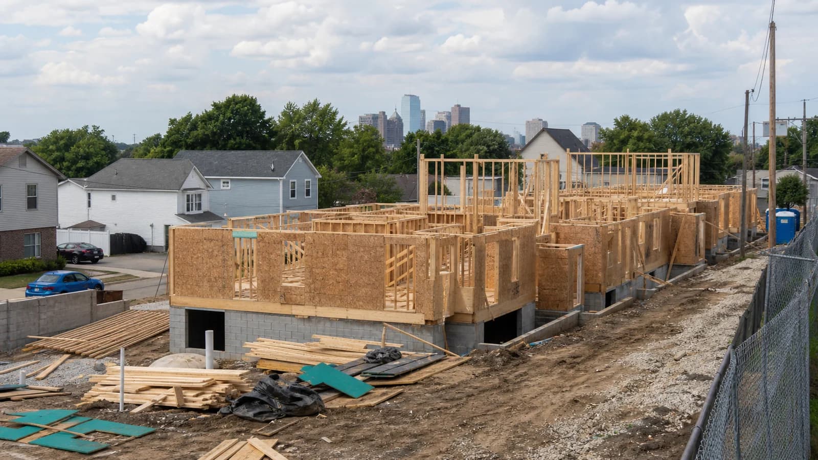 Different housing types under construction in Central Ohio.