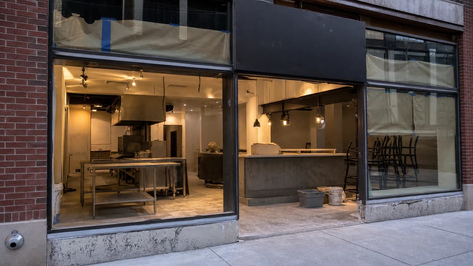 Downtown Columbus storefront mid-renovation ahead of The Line restaurant's planned August opening on Grant Avenue.