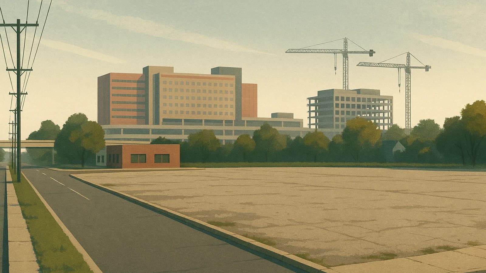 Vacant block at 818 E. Main Street in Columbus's Near East Side, purchased by Nationwide Children's Hospital for $7.6 million in August 2026, with no development announced.